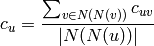 c_u = \frac{\sum_{v \in N(N(v))} c_{uv} }{|N(N(u))|}