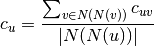 c_u = \frac{\sum_{v \in N(N(v))} c_{uv} }{|N(N(u))|}