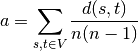 a =\sum_{s,t \in V} \frac{d(s, t)}{n(n-1)}